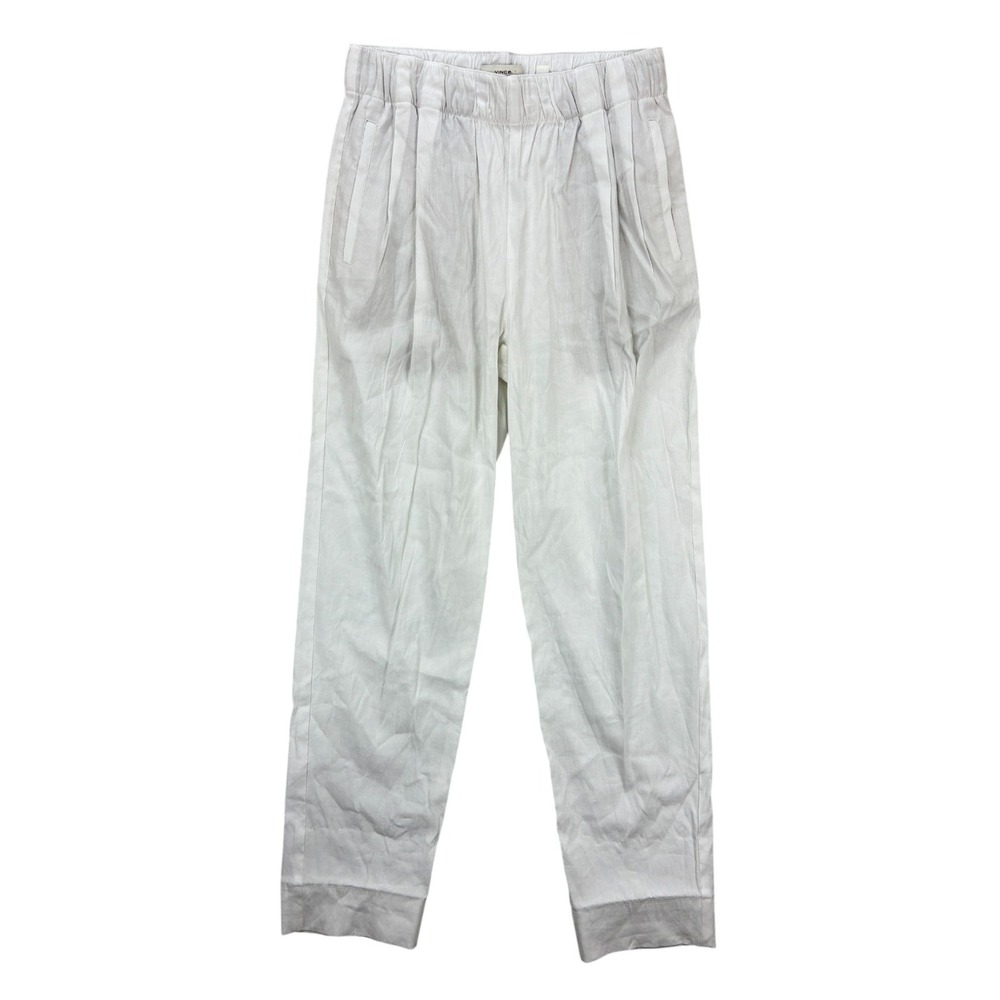 Vince Linen Blend Pants Women's XS White Cropped Elastic Waist Trousers Comfy